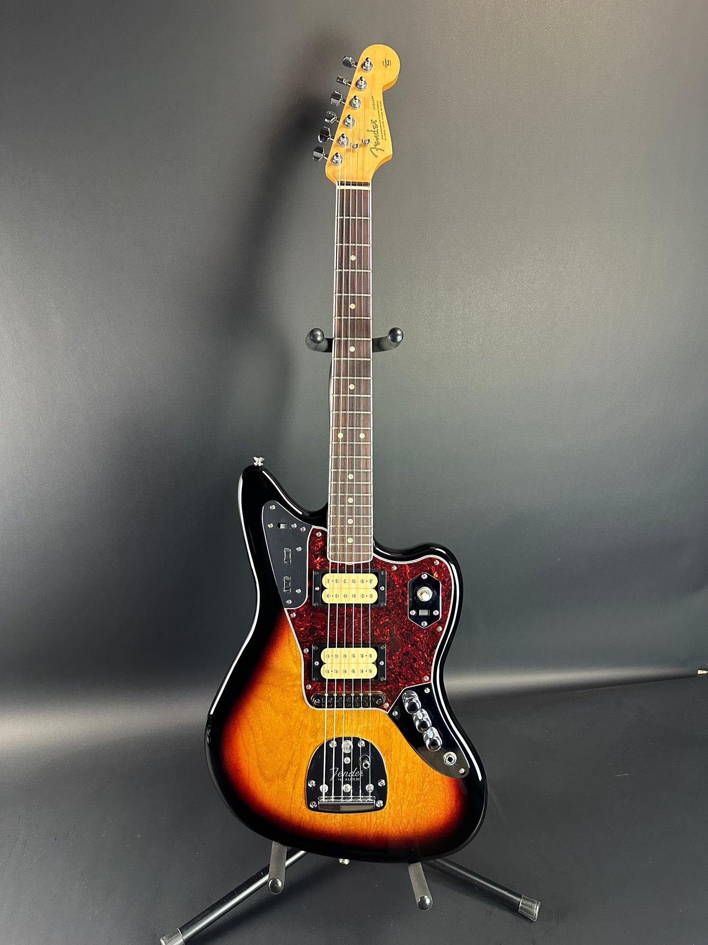 Full front of Used Fender Kurt Cobain Jaguar 3-Color Sunburst.