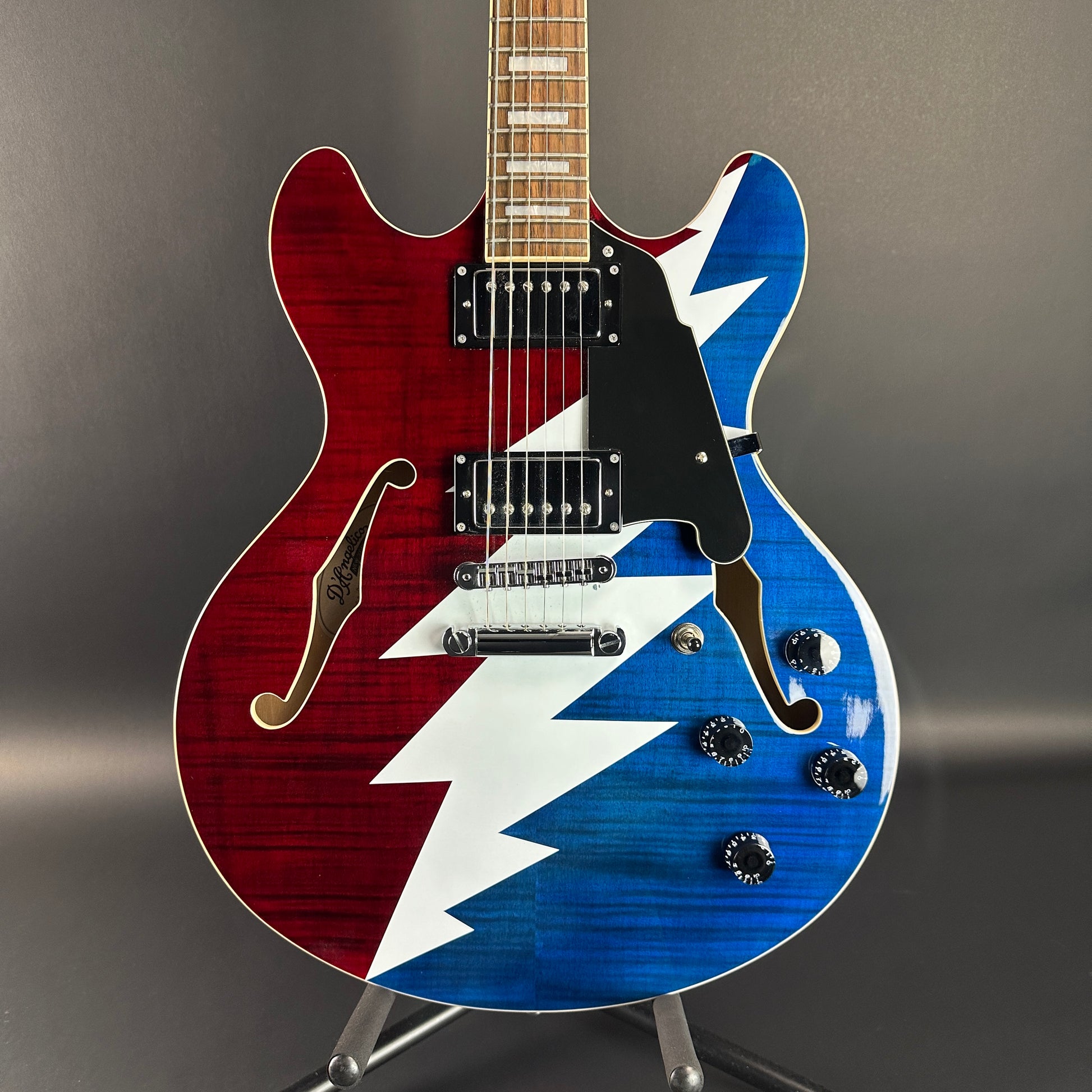 Front of Used D'Angelico Premier Grateful Dead DC Semi-Hollow.