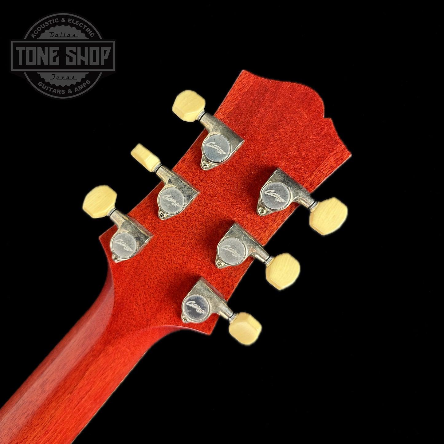 Back of headstock of Collings I35-LC Vintage Faded Cherry.