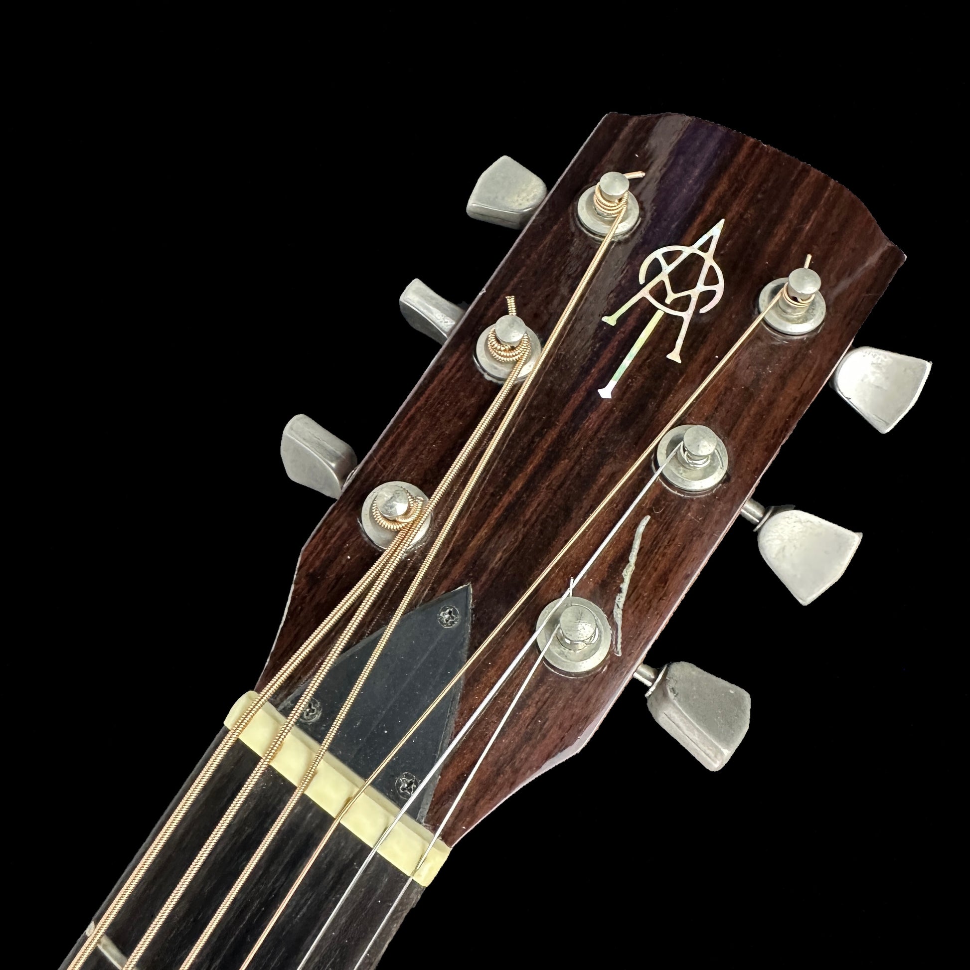 Front of headstock of Used Alvarez Yairi YB-1 Baritone.