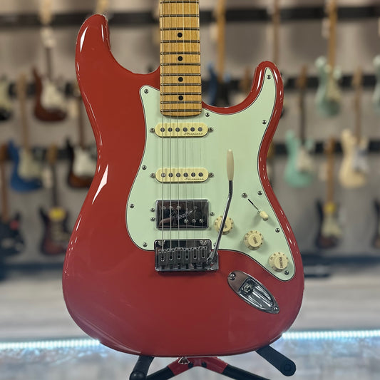 Front of Used 2023 Fender Player Plus Stratocaster HSS MN Fiesta Red w/bag TSS4379