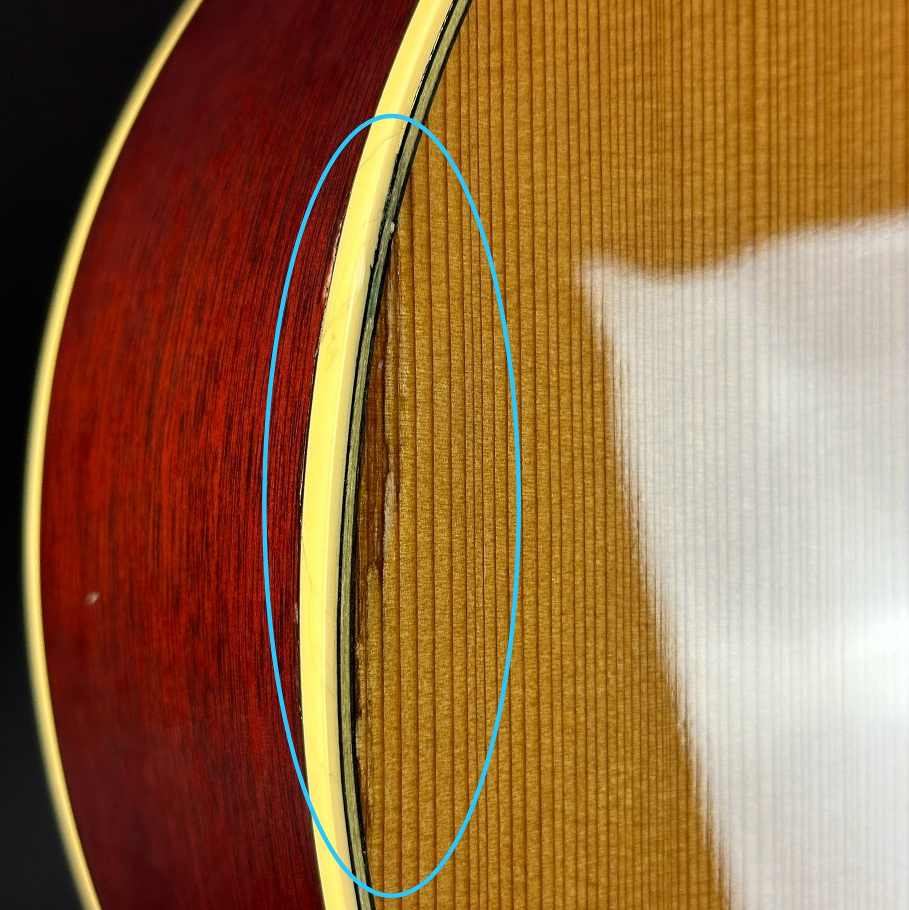 Mark on side of Used Takamine Santa Fe ESF40C.