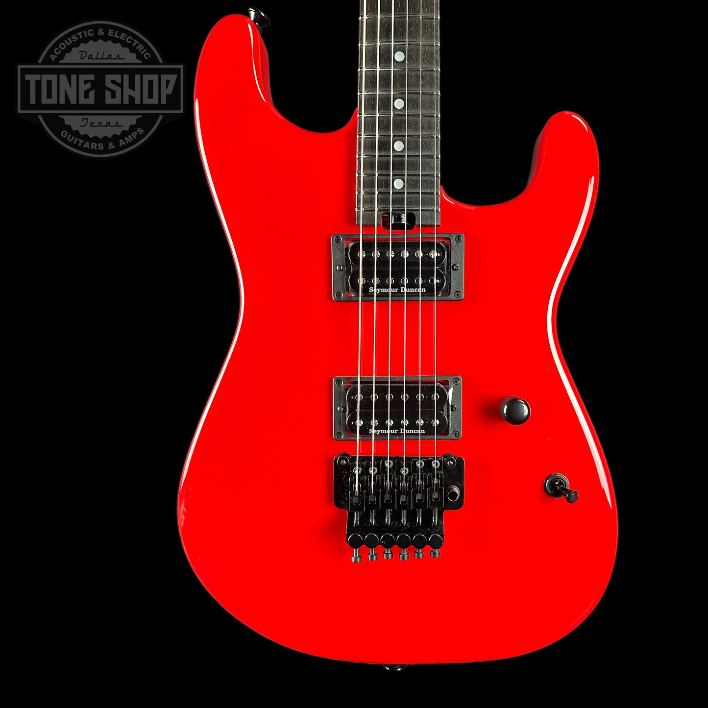 Front of Charvel Custom Shop San Dimas2H F R Ferrari Red.