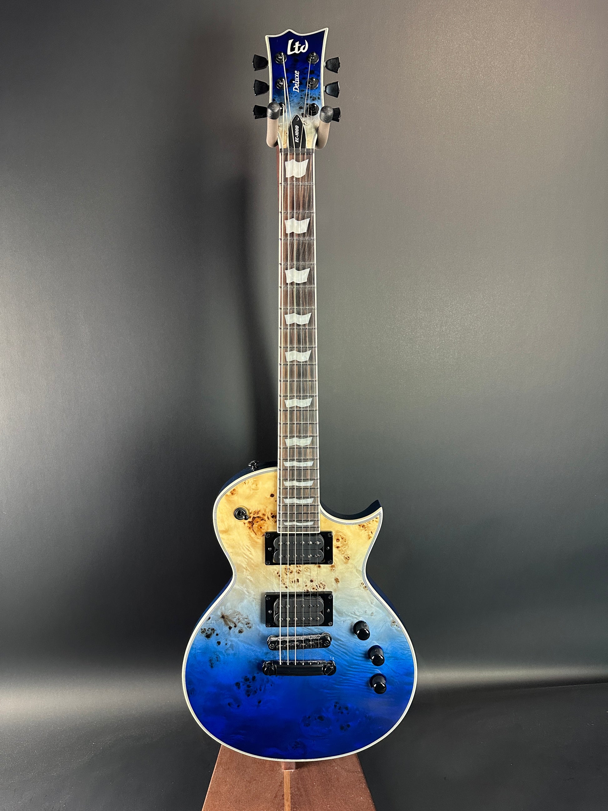 Full front of Used ESP LTD EC-1000 Deluxe Blue Nat Fade.