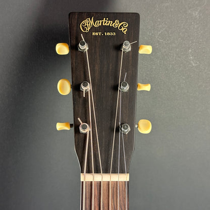 Front of headstock of Used Martin 000-17 Whiskey Sunset.