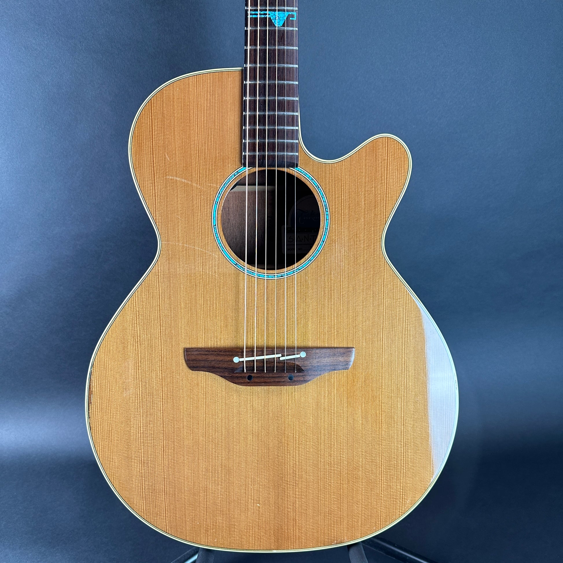 Front of body of Used Takamine Santa Fe ESF40C.