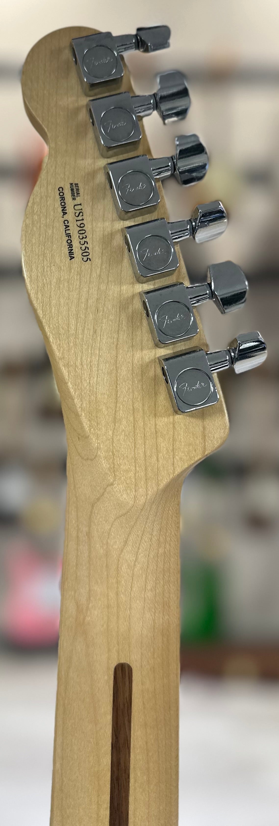 Back of headstock of Used 2019 Fender American Special Telecaster 3 Tone Sunburst w/bag TSS4130