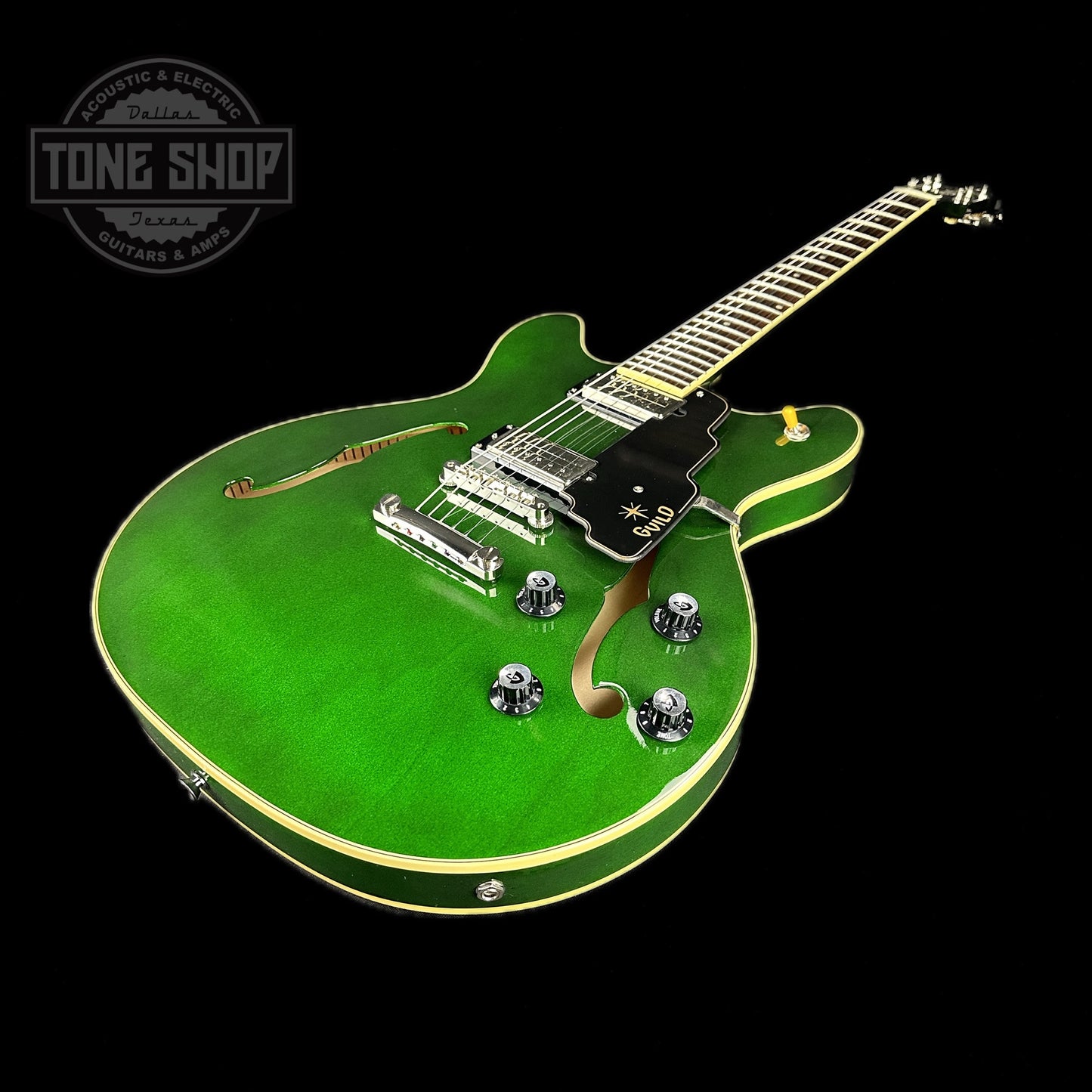 Front angle of Used Guild Starfire IV Green.