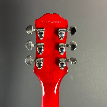 Back of headstock of Used Epiphone Les Paul Standard Sunburst.