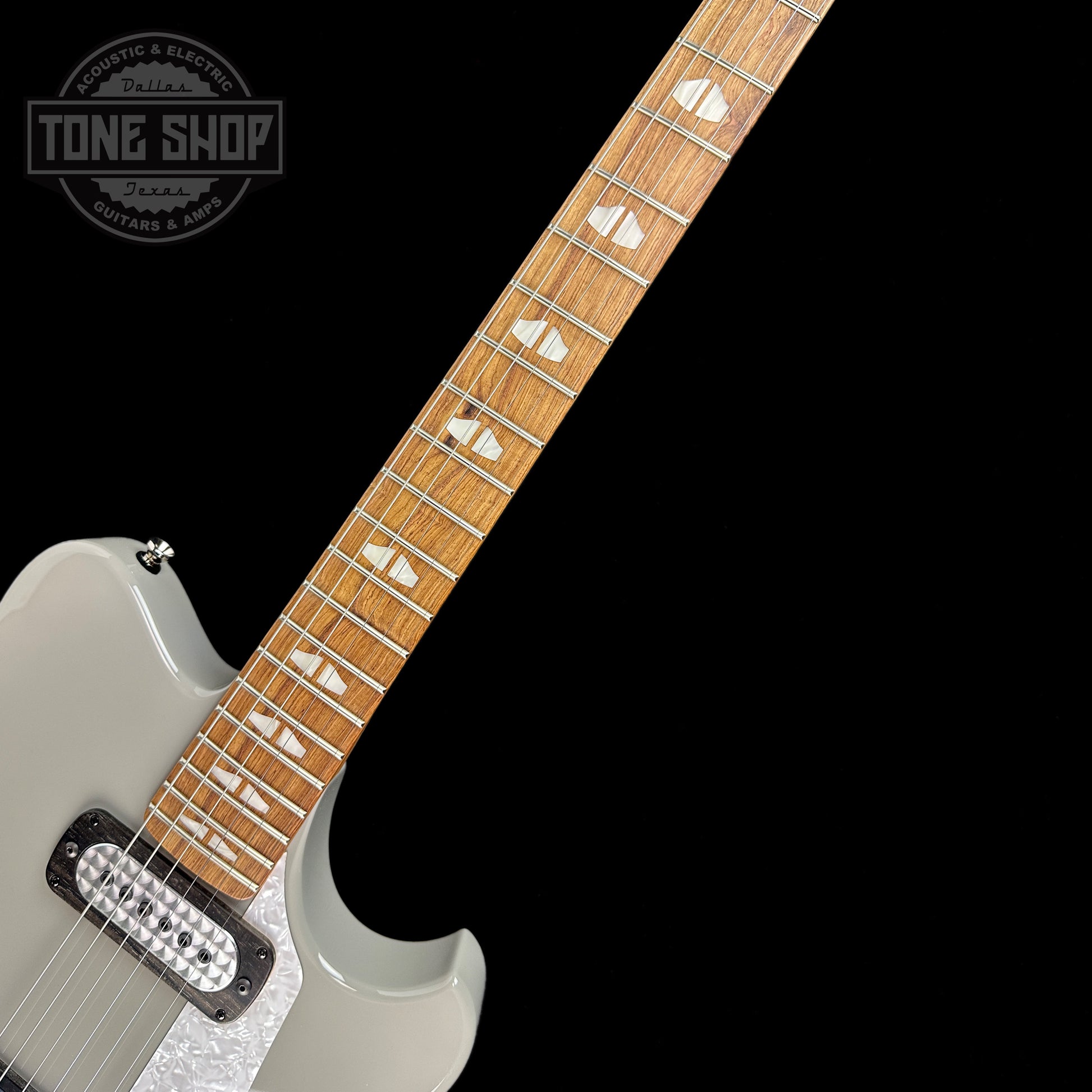 Fretboard of Powers Electric A-Type Crayon Gray FF42 Pearl Ebony Cool CamTail.