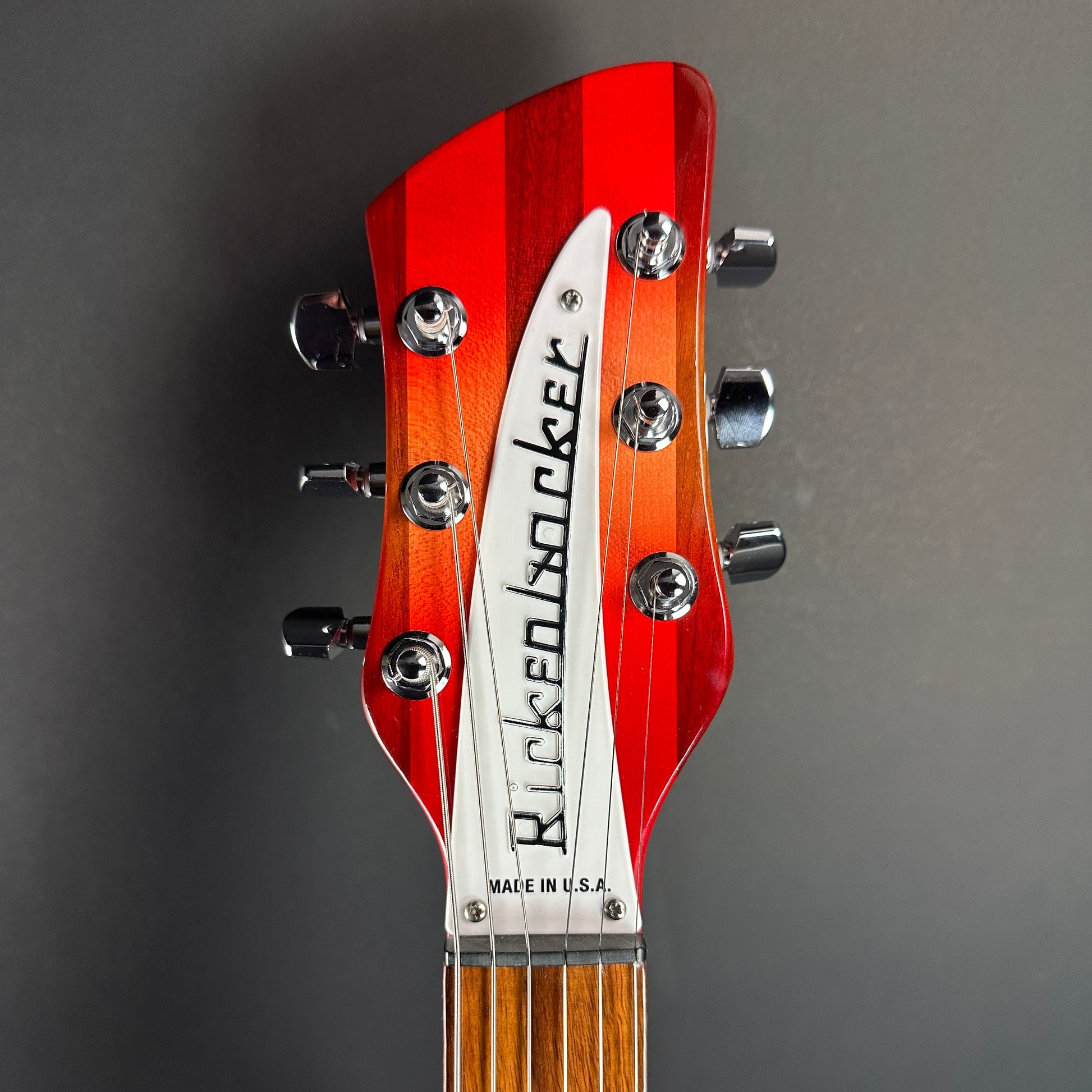 Front of headstock of Used 2017 Rickenbacker 330 Fireglo.