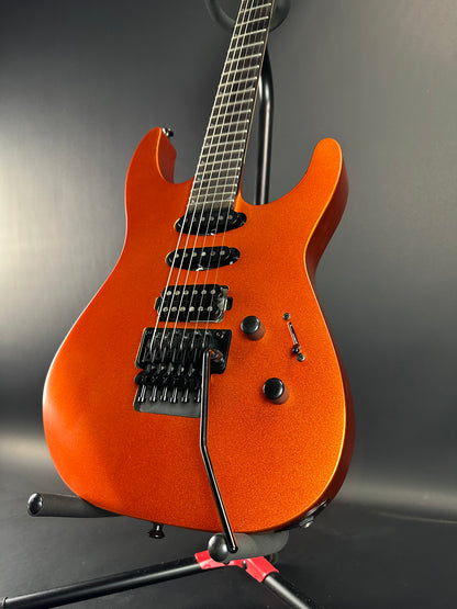 Front angle of Used Jackson Pro Series Soloist SL3 Satin Orange Blaze.