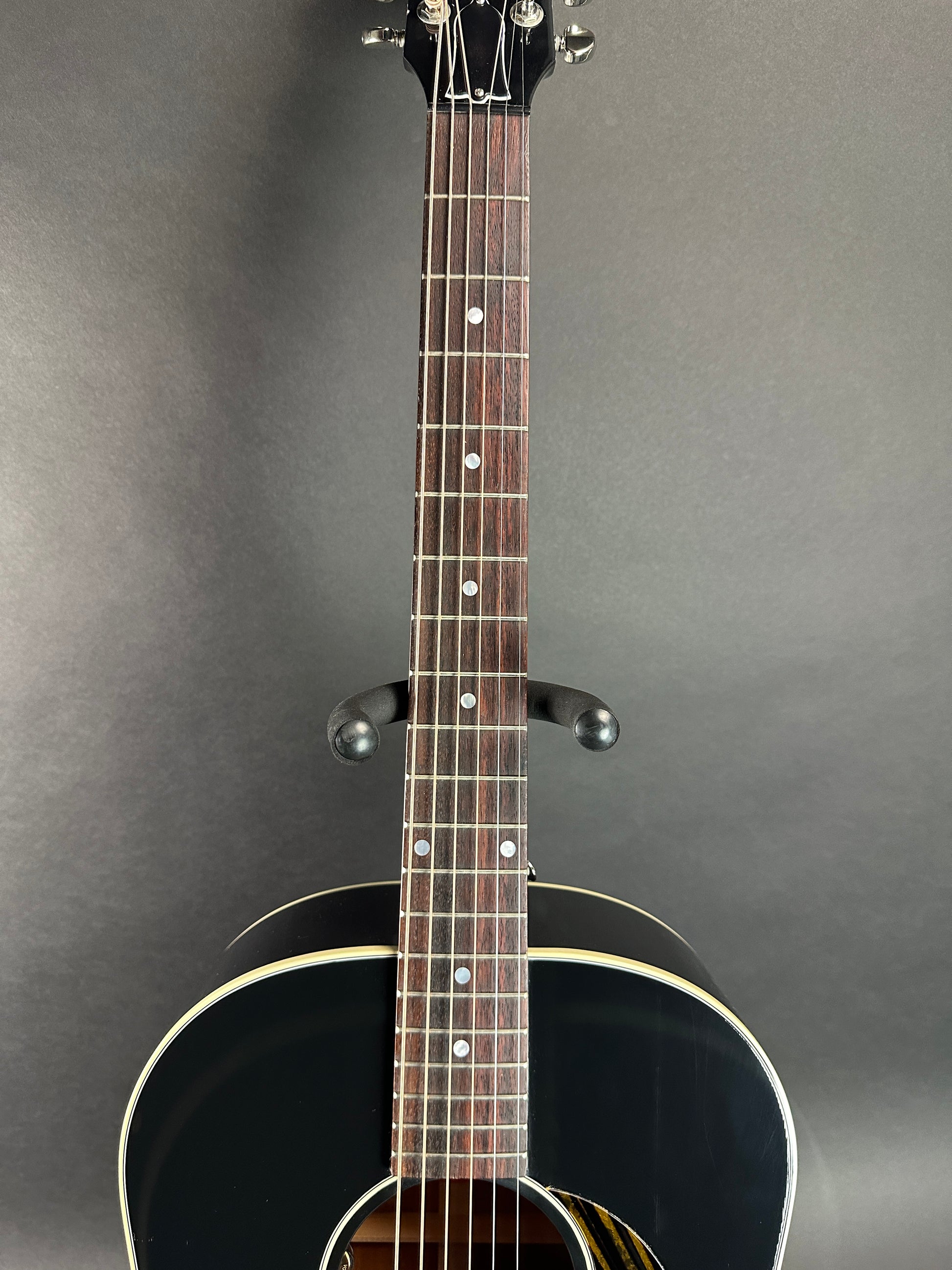 Fretboard of Used Gibson Custom Shop M2M J-45 Long Scale Ebony.