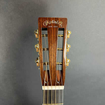 Front of headstock of Used Martin 0012-28 Modern Deluxe.