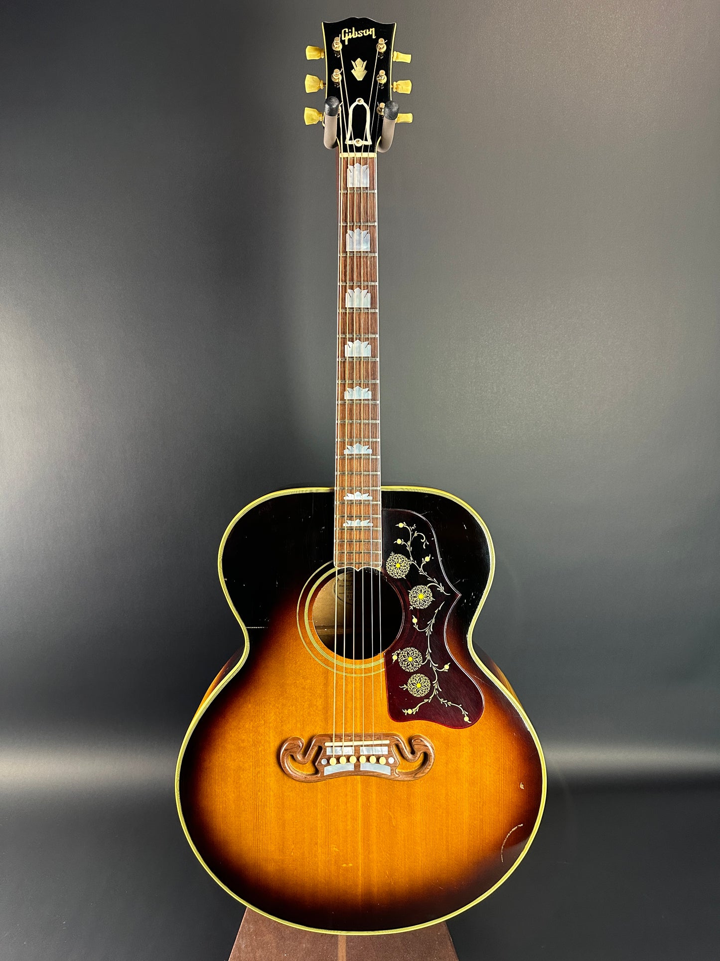 Full front of Vintage 1954 Gibson SJ-200 Sunburst.