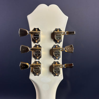 Back of headstock of Used Epiphone ES-345 Antique White.