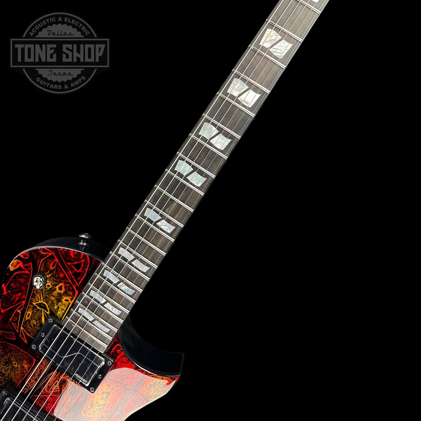 Fretboard of ESP USA Eclipse Hellfire.