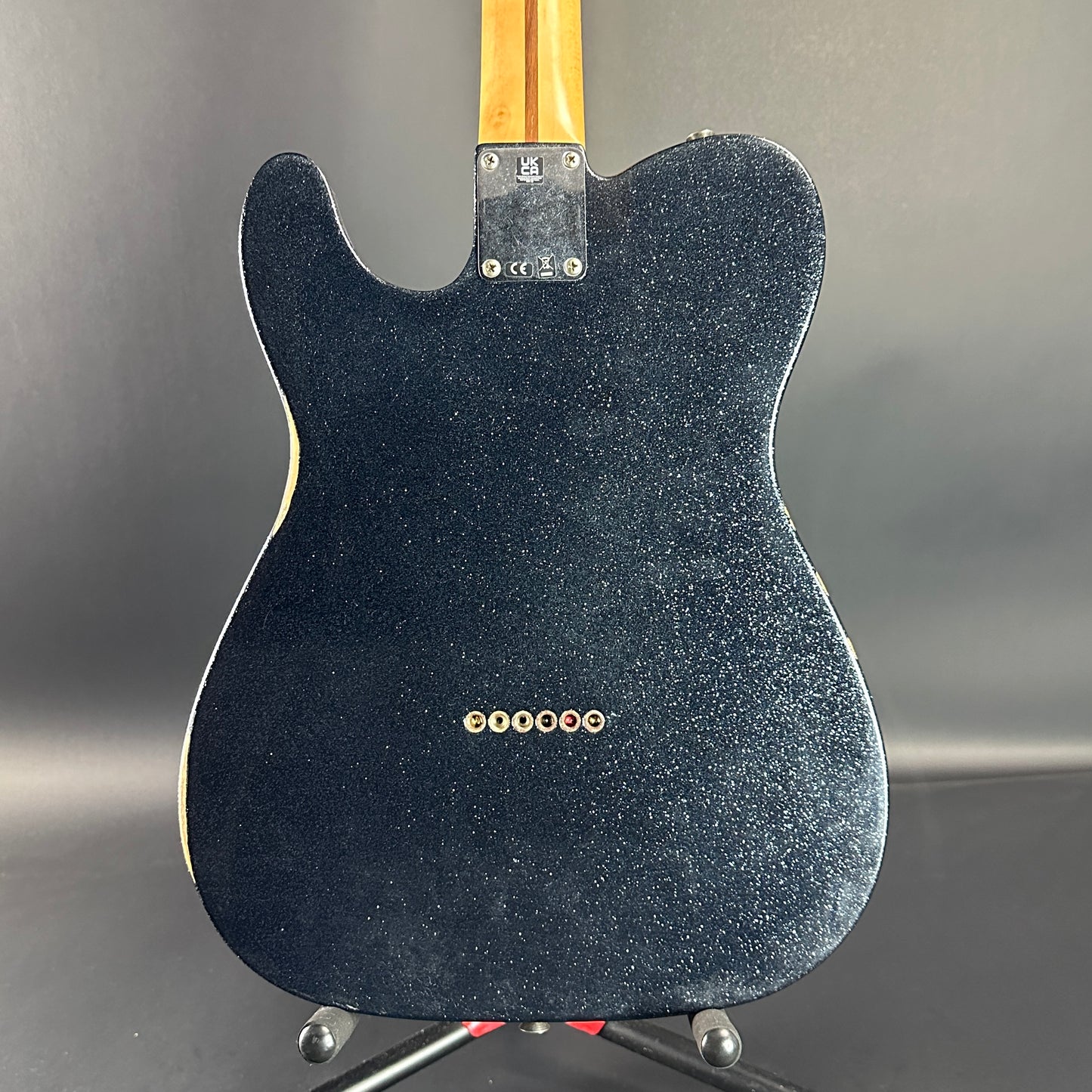 Back of Used Fender Brad Paisley Esquire Tele Black Sparkle w/Centano T-Bender B&G Bender.