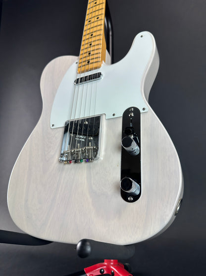 Front angle of Used Fender Custom Shop Vintage Custom Time Capsule 58 Tele White Blonde.