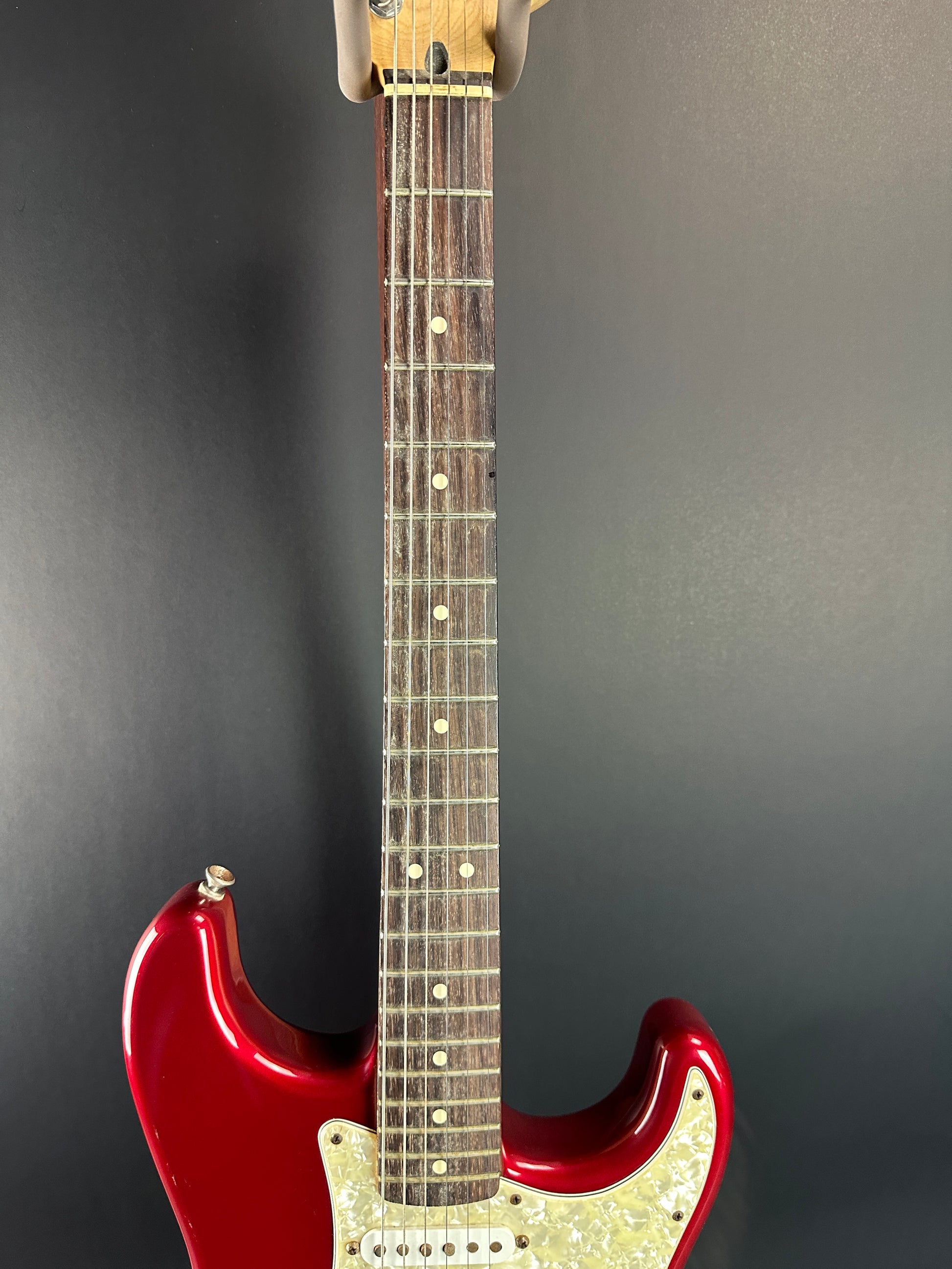 Fretboard of Used 2006 Fender Sam Ash 48th Street Red Strat.