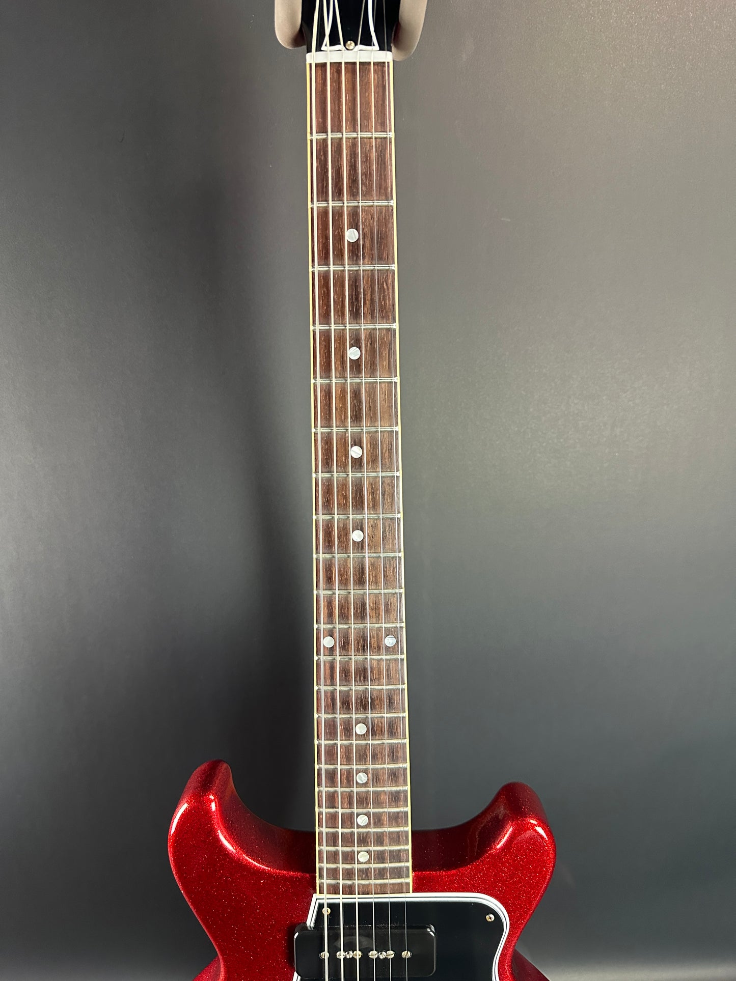 Fretboard of Used Gibson Custom Shop M2M 1960 Les Paul Special Double Cut Red Sparkle.