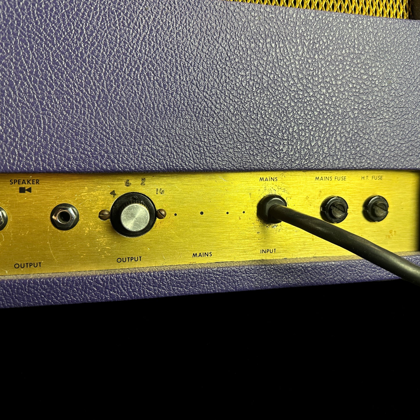 Back panel of Vintage 1973 Marshall Plexi Purple.