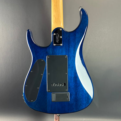 Back of Used Sterling by MusicMan John Petrucci Quilt Top Trans Blue.