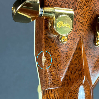 Damage on back of headstock of Used Martin D-41 Natural.