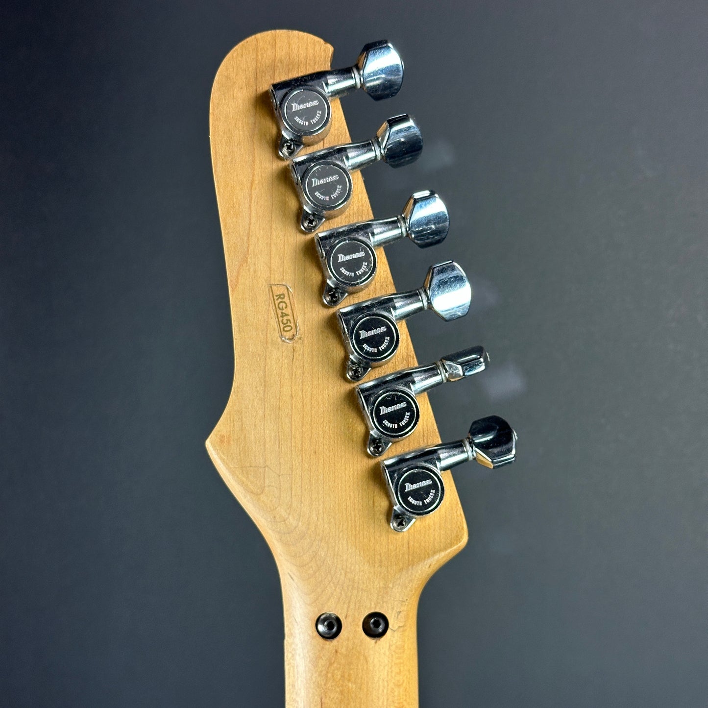 Back of headstock of Used 1984 Ibanez Roadstar II HSH.