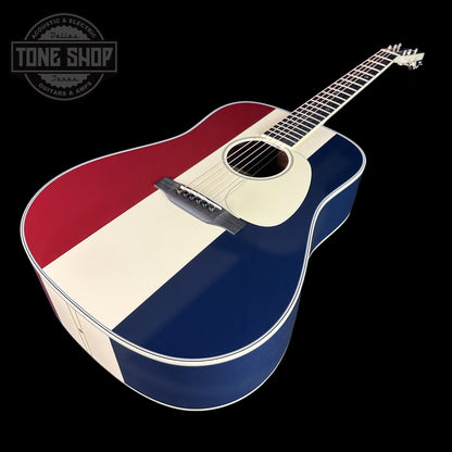 Front angle of Martin Custom Shop D-28 Red/White/Blue Adirondack/EIR.