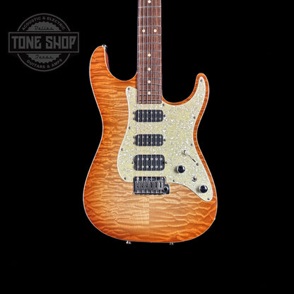 Front of body of Used 2008 Tom Anderson Drop Top Classic Natural Honey Burst.