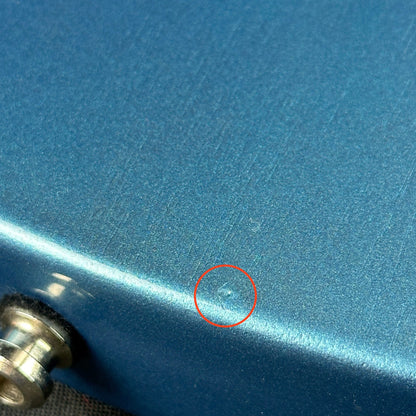 Ding near strap button on Used Gibson Non-Reverse Firebird Pelham Blue.