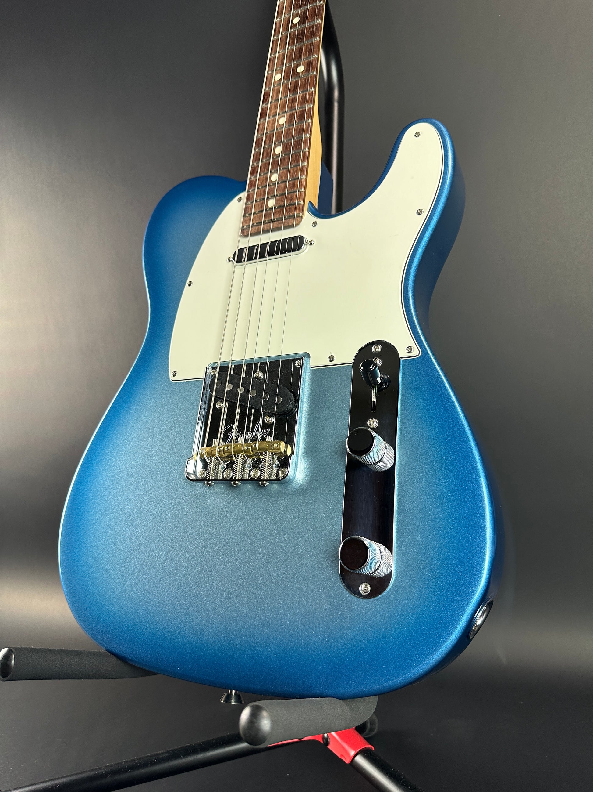 Front angle of Used Fender American Showcase Telecaster Skyburst.