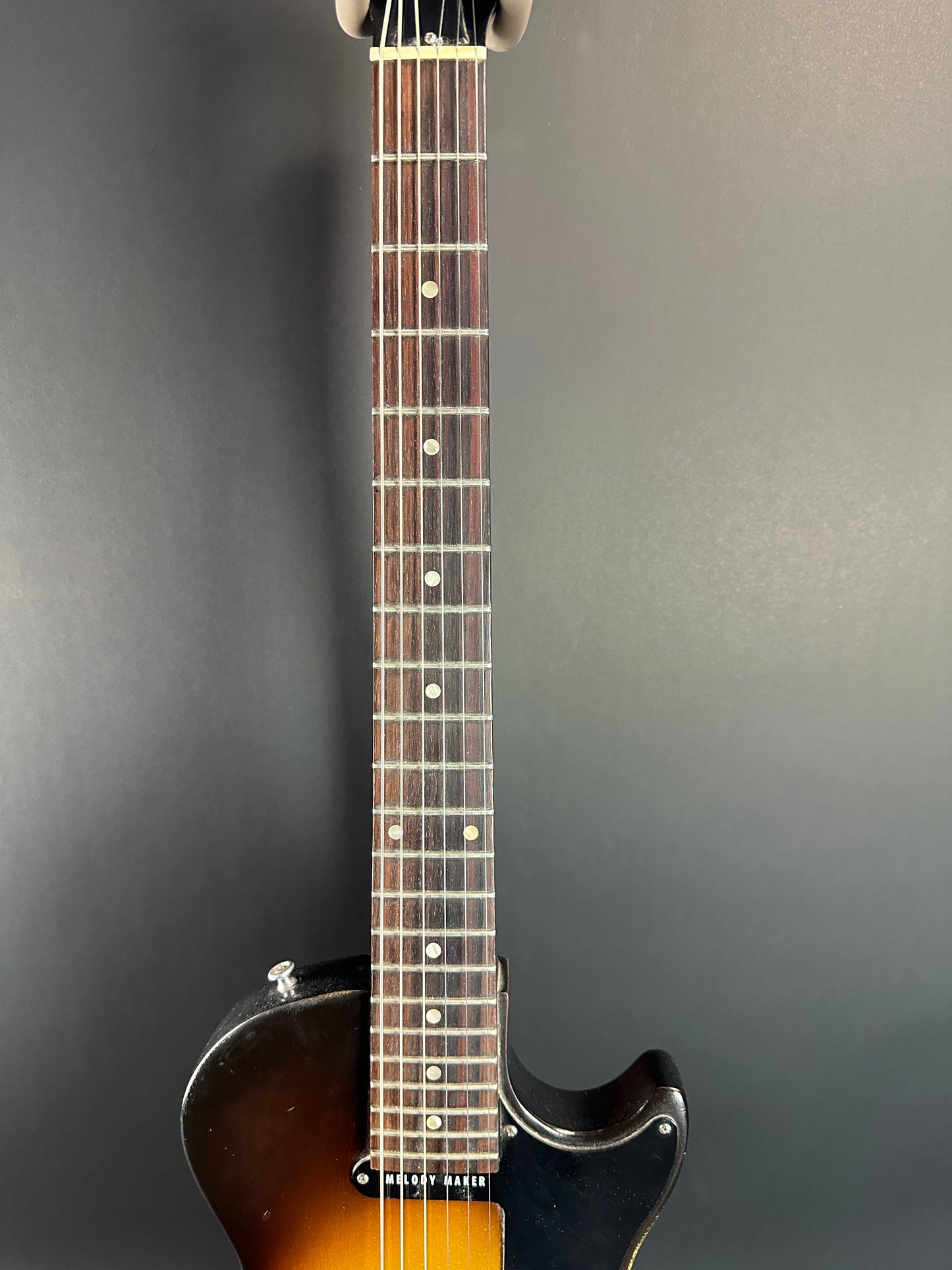 Fretboard of Used Gibson Melody Maker Sunburst.