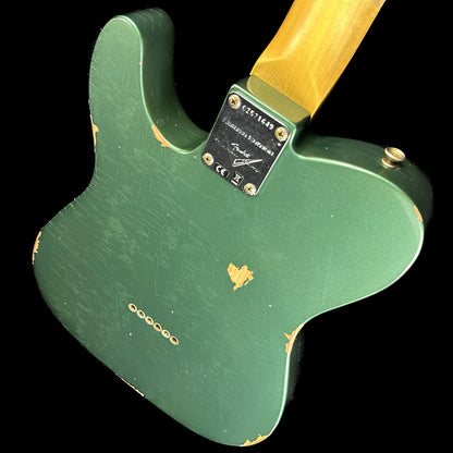 Back angle of Fender Custom Shop Limited Edition '64 Tele Relic Aged Sherwood Green Metallic.