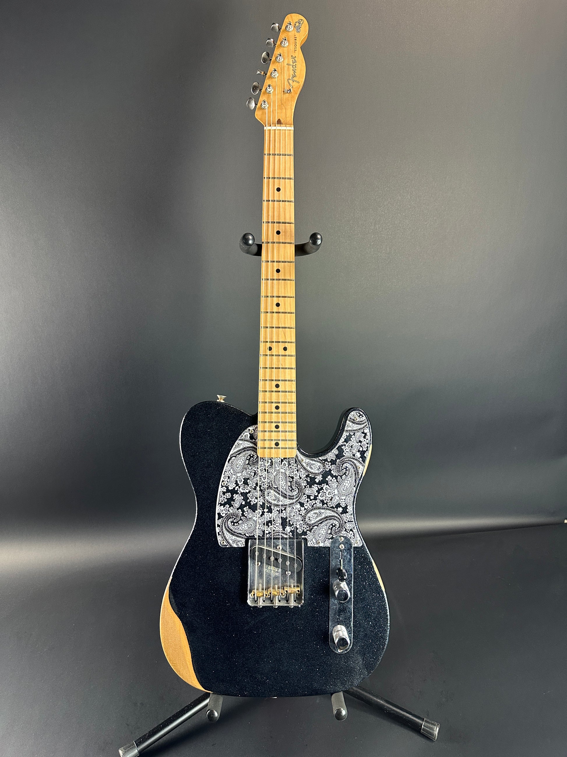 Full front of Used Fender Brad Paisley Esquire Black Sparkle.