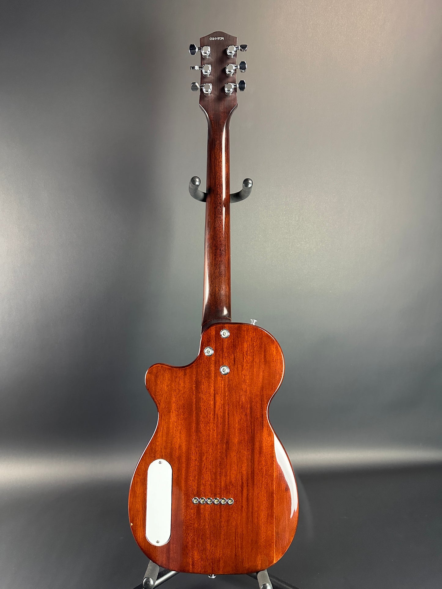 Full back of Used Harmony Juno Transparent Brown Flame Maple.