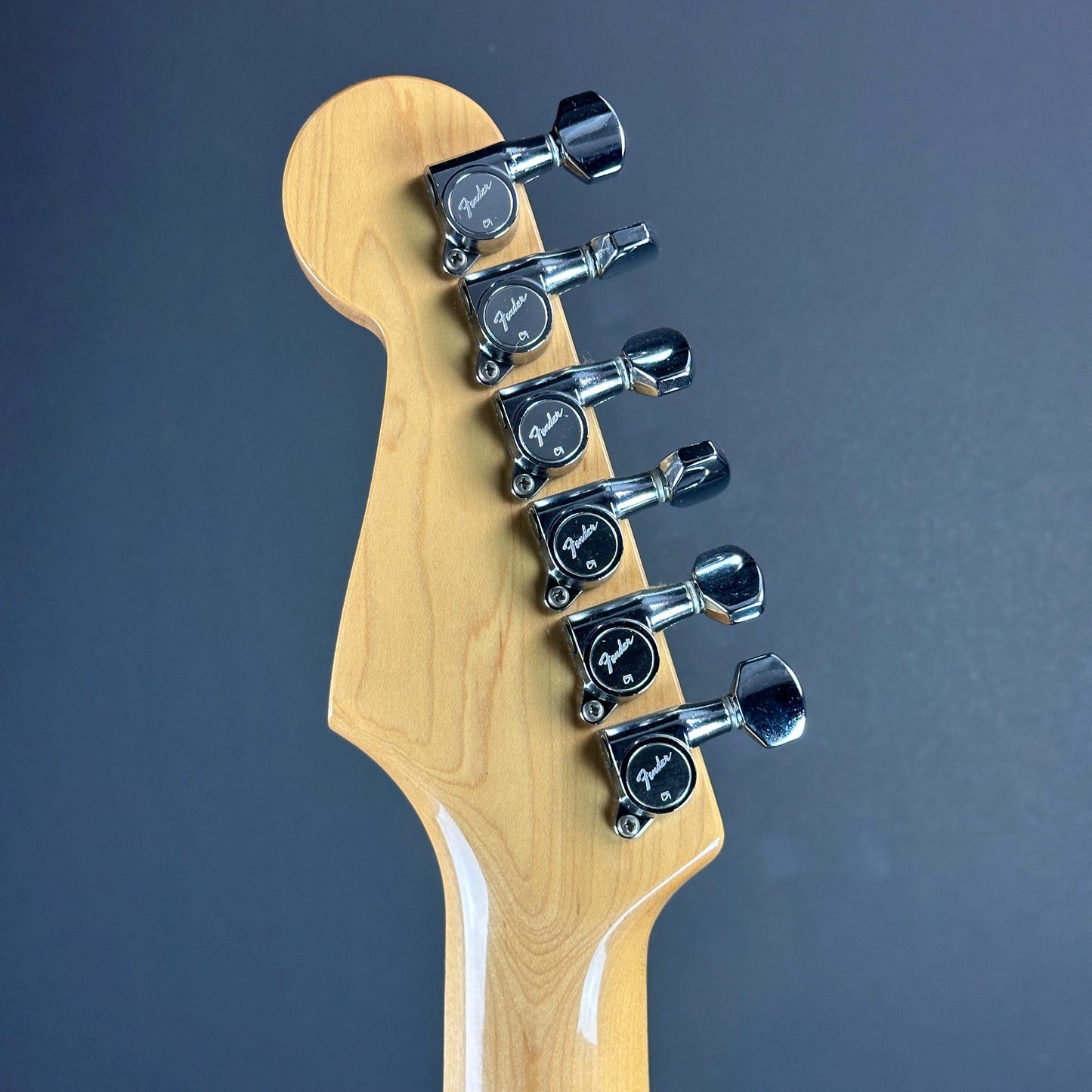 Back of headstock of Used 1987 Squier MIJ Strat.