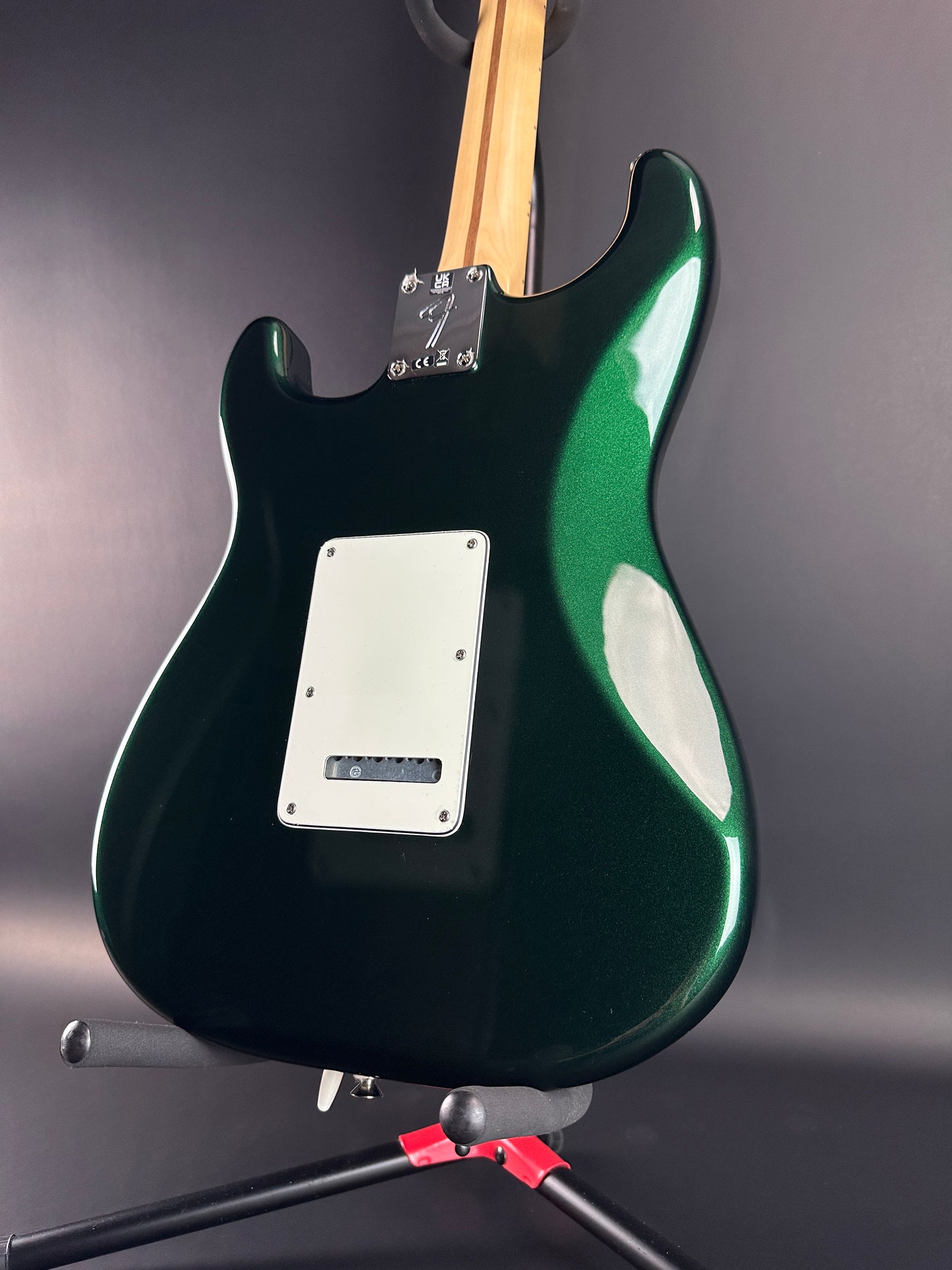 Back angle of Used Fender Limited Edition Player Strat HSS MN British Racing Green.