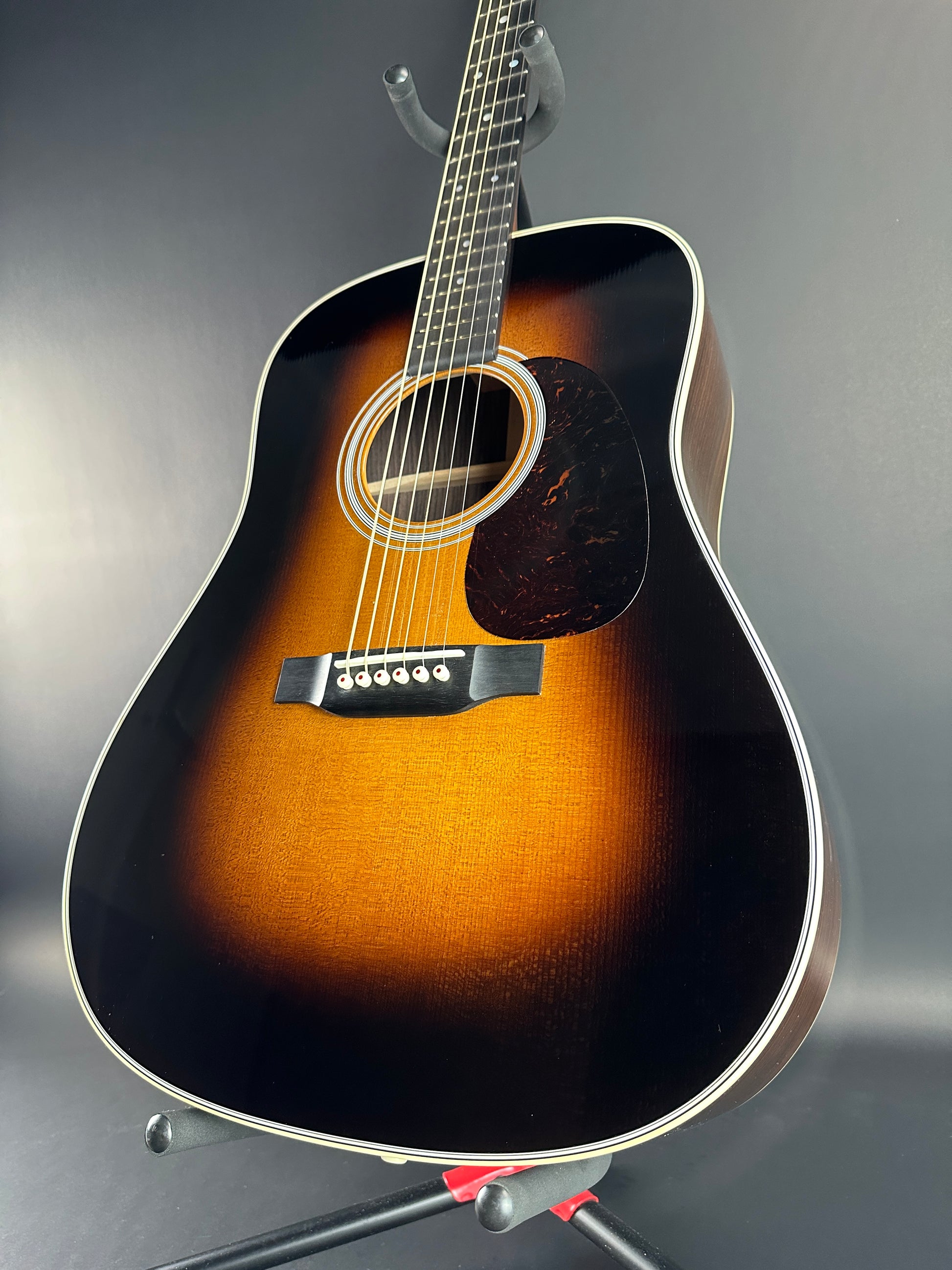 Front angle of Used Martin D-28 Sunburst.