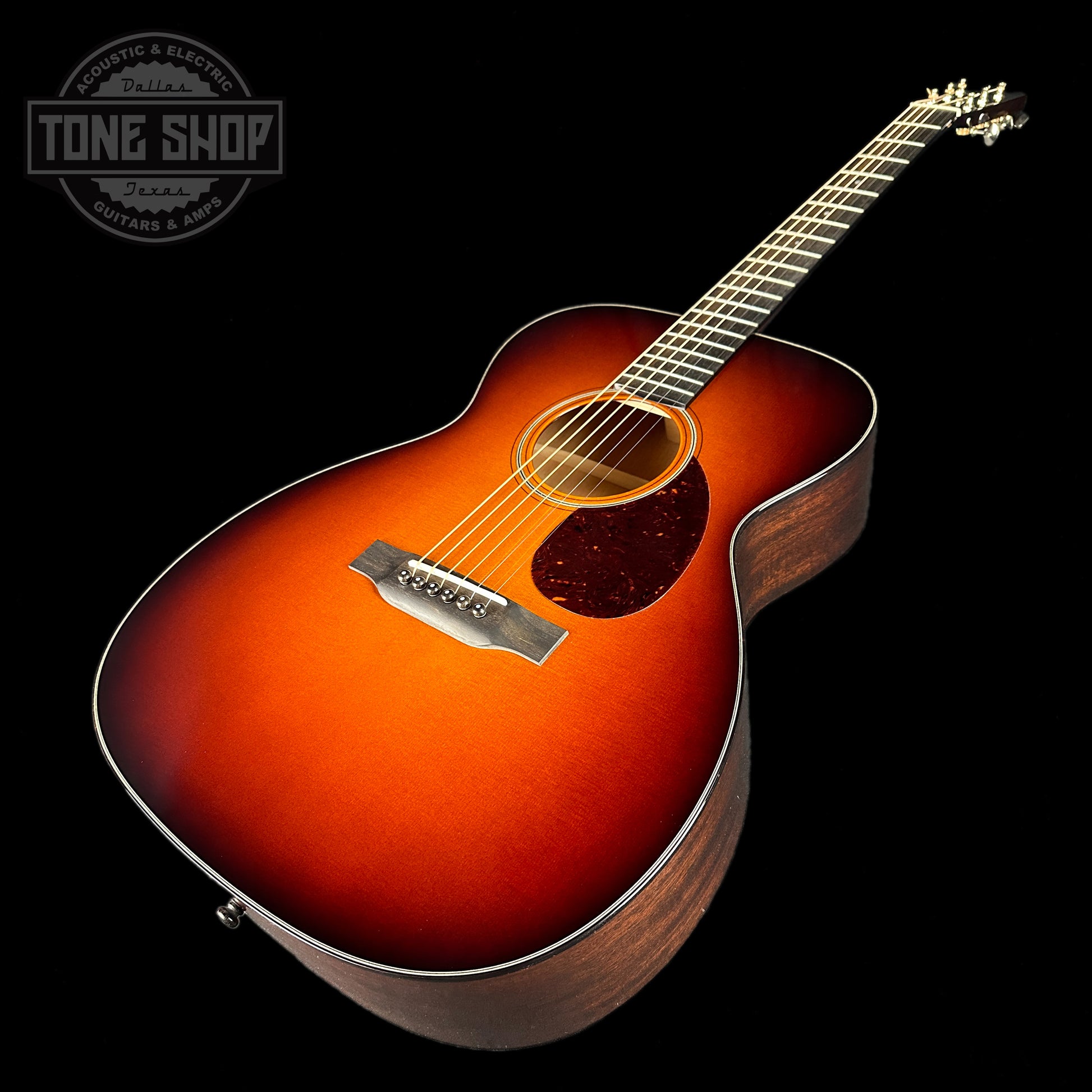 Front angle of OM1 Sunburst Sitka/Mahogany.