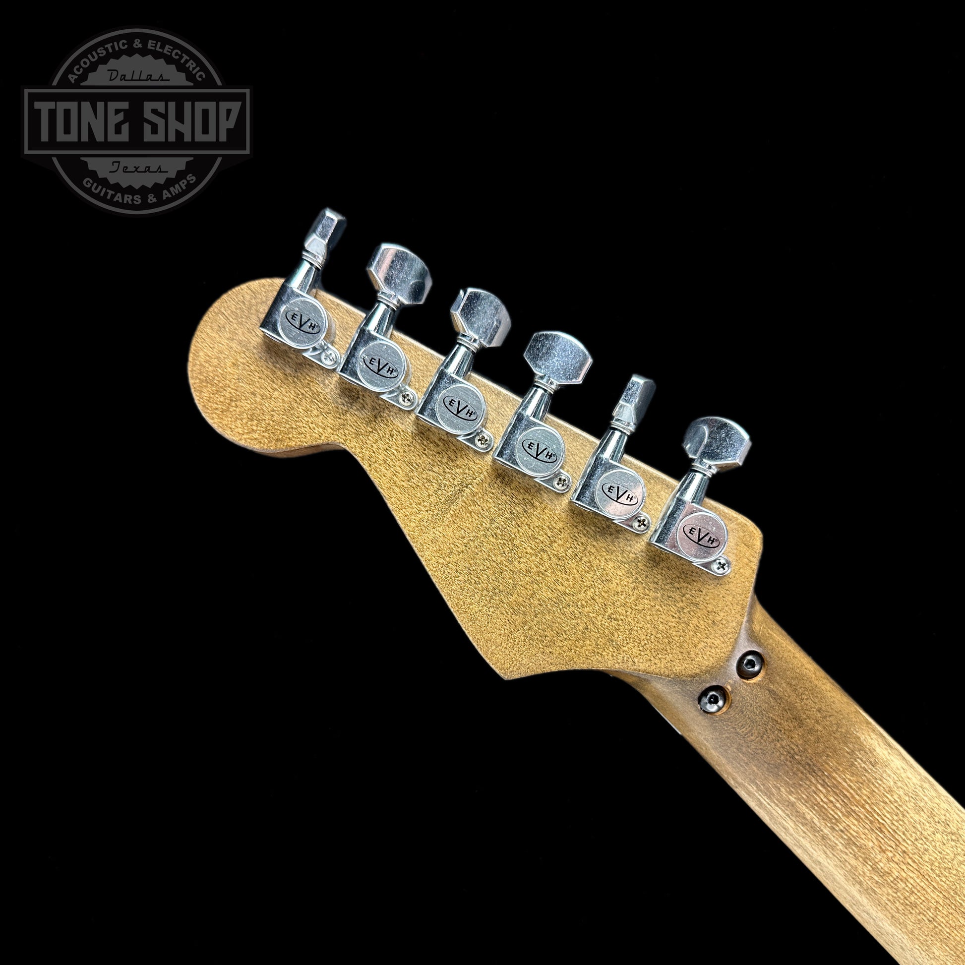 Back of headstock of Used EVH Striped Series Frankie Relic.