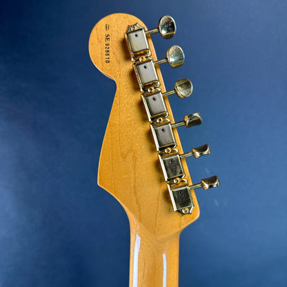 Back of headstock of Used 1994 Fender SRV Strat.