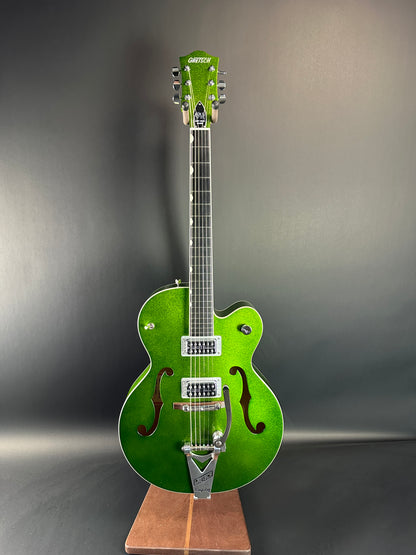 Full front of Used Gretsch G6120T Brian Setzer Signature Hot Rod Extreme Coolant Green.