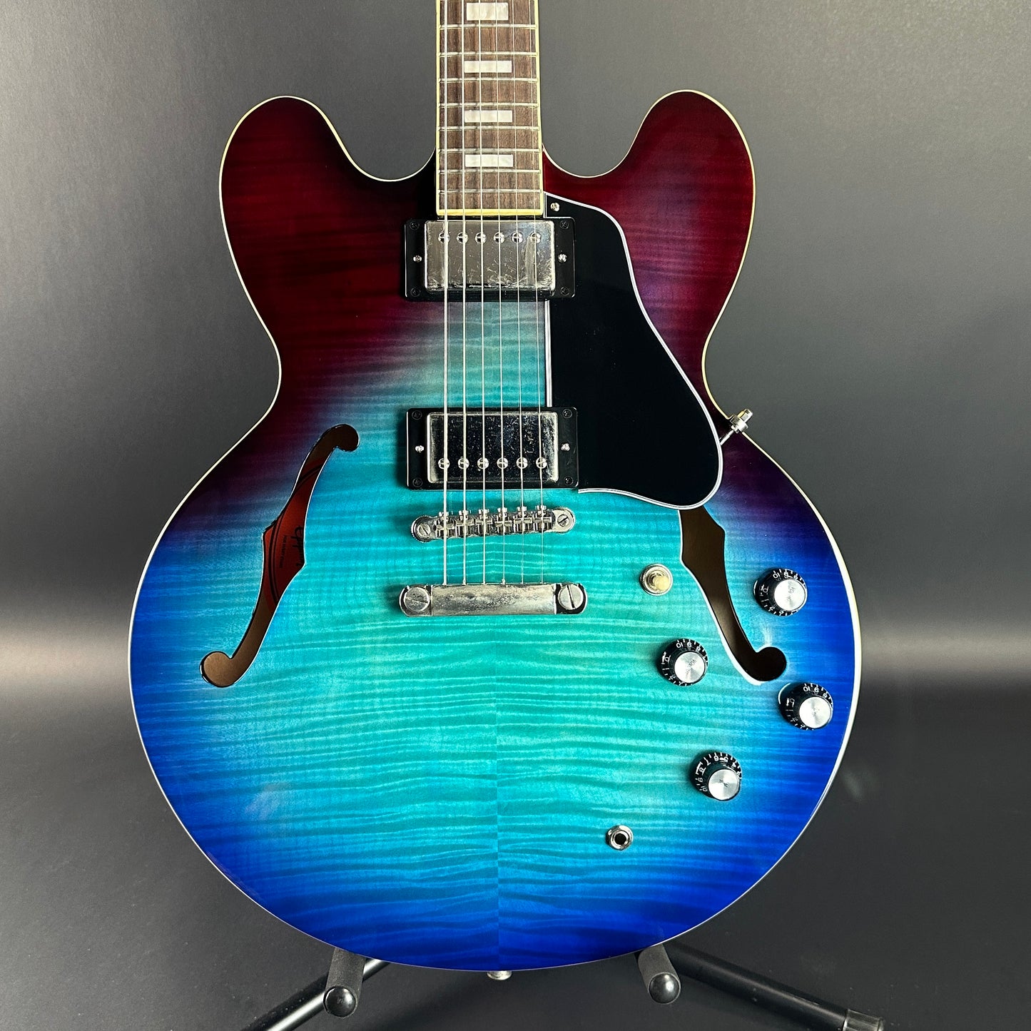 Front of Used Epiphone ES-335 Figured Blueberry Burst.