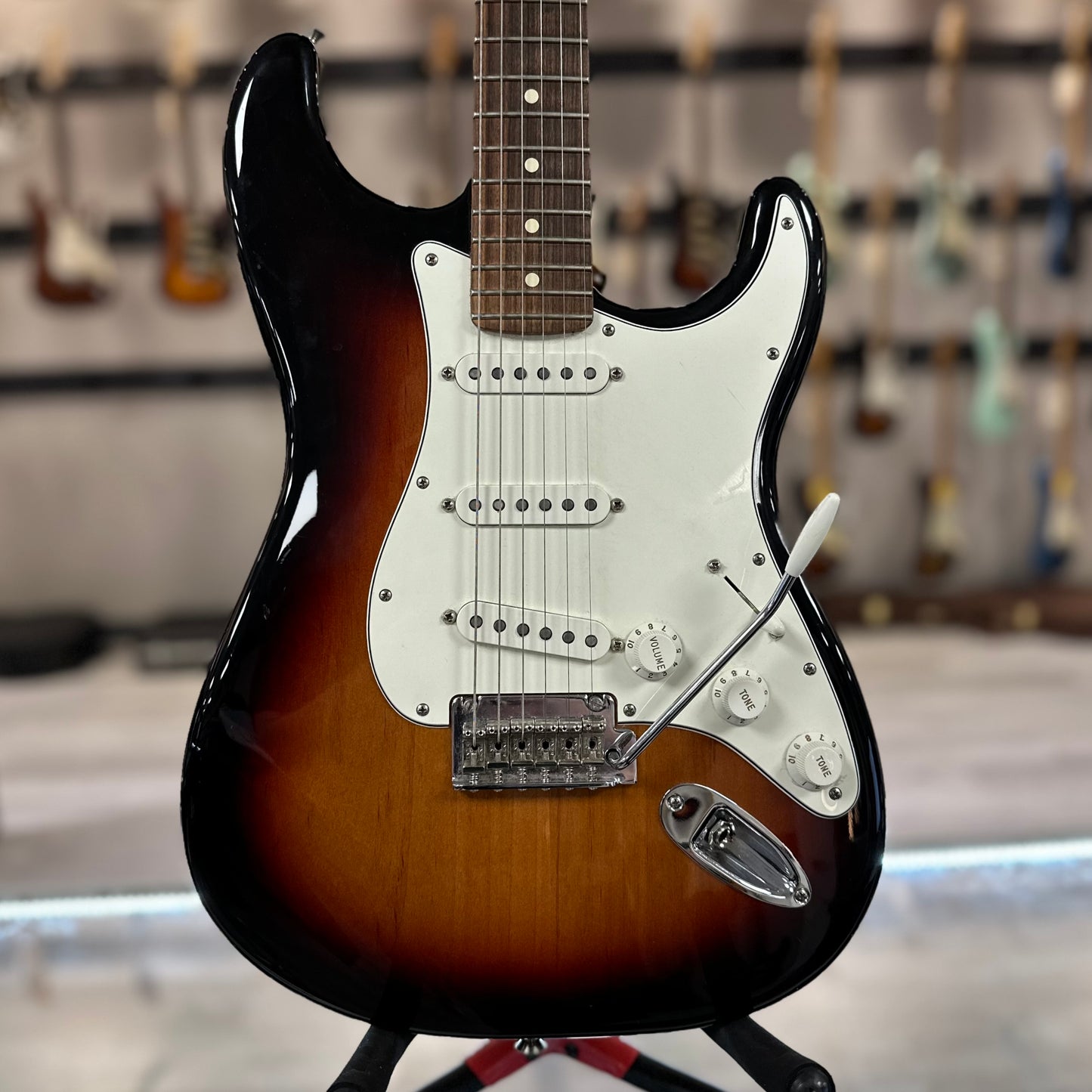 Front of Used Fender Player Series Stratocaster 3 Color Sunburst TSS4350