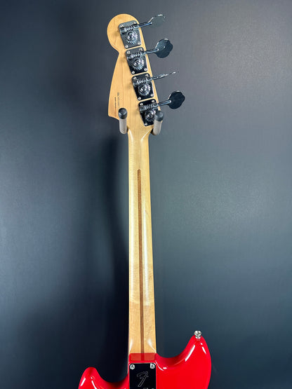 Back of neck of Used Fender Mustang PJ Bass Torino Red.