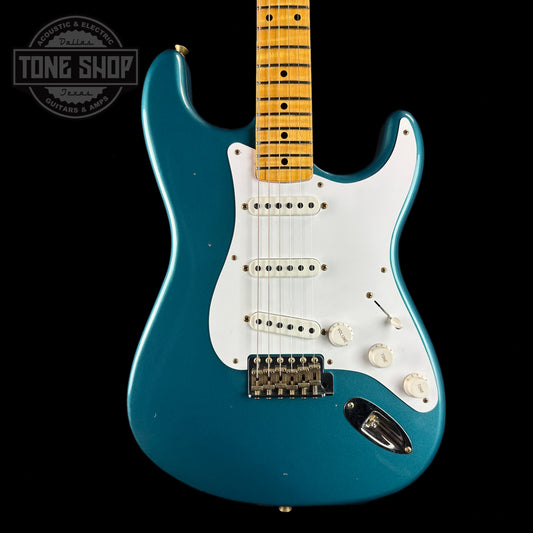 Front of Fender Custom Shop LTD 70th Anniversary 1954 Stratocaster Ocean Turquoise.