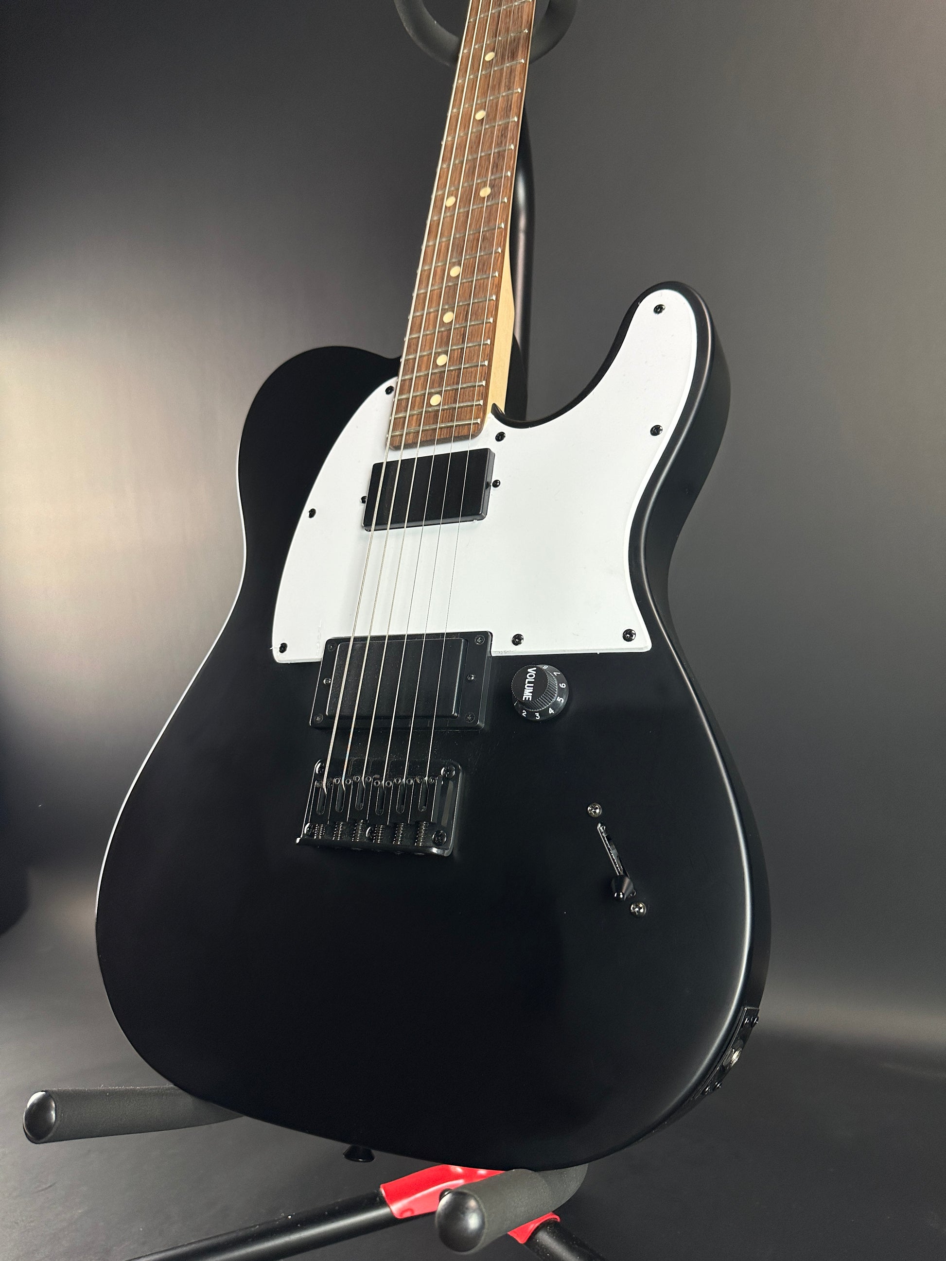 Front angle of Used Squier Jim Root Tele Black.