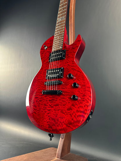 Front angle of Used LTD EC-100QM Fire Red.